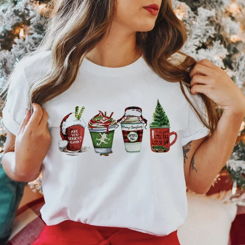 Women Graphic Funny Short Sleeve Happy Time Winter Merry Christmas Clothing Wear Printed Tops Lady Tees T Shirt T-Shirt Women