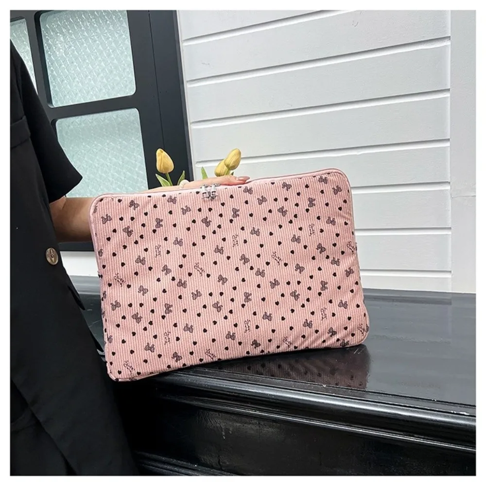 New Corduroy Laptop Case Protective Shockproof Laptop Sleeve Lightweight Flower Print Tablet Protective Pouch School