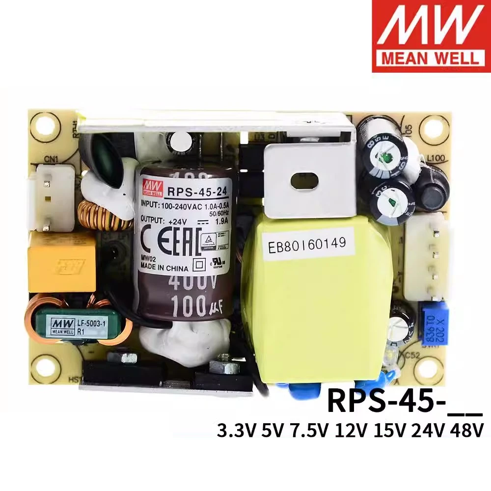 Fonte de alimentação de comutação de saída única médica, BEM, RPS-45-5, RPS-45-12, RPS-45-15, RPS-45-24, RPS-45-48, RPS-45-3.3, PCB, Taiwan