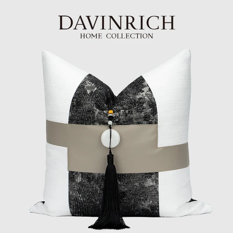 

DAVINRICH Painstakingly Design Accent Cushion Cover Luxury Leather Spliching Decorative Pillow Case For Villa Hotel Apartment