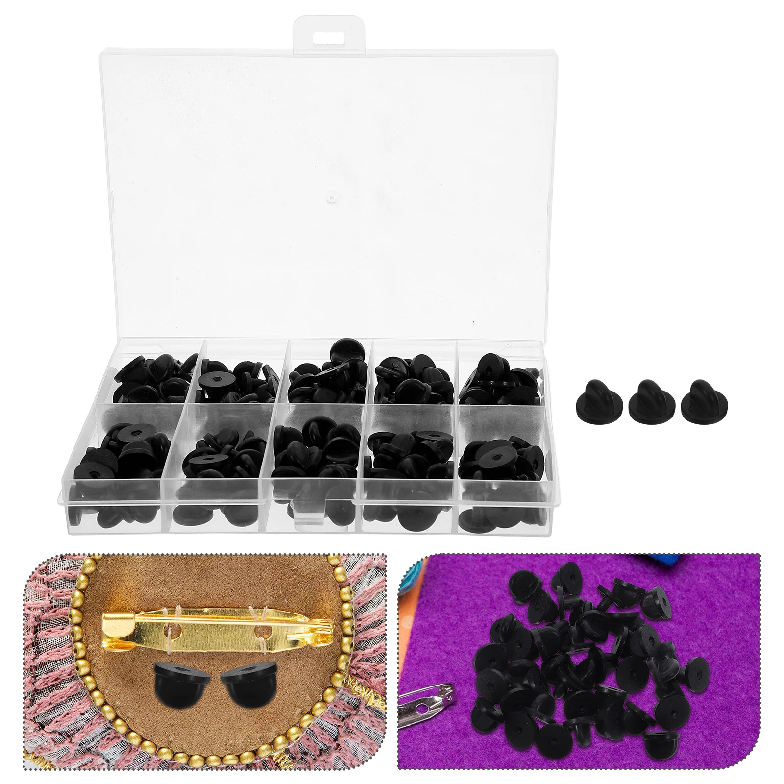 

150pcs Locking Pin Backs Rubber: Flexible Secure Clasps For Badge Brooch Enamel Pins Lapel Tags With Storage Case Jewelry Craft