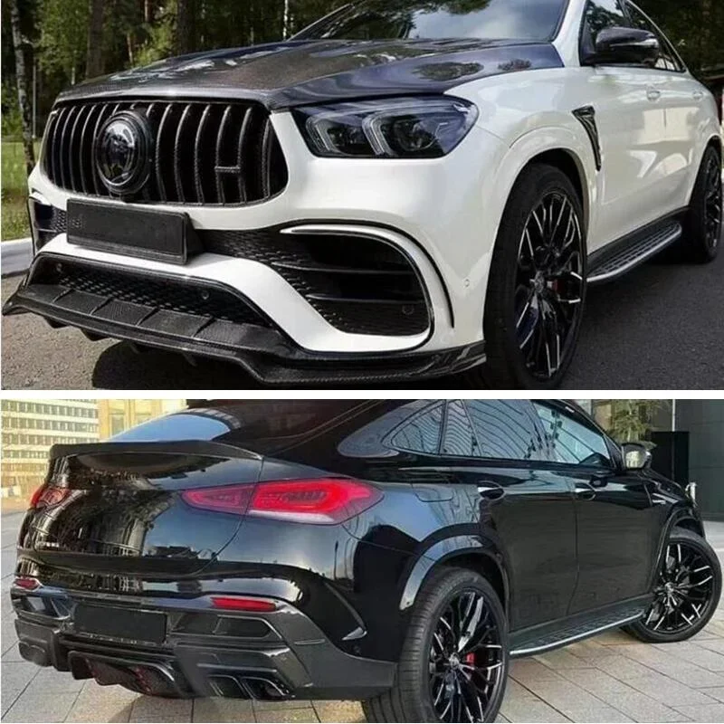 New！ For Mercedes Benz GLE Coupe W167 GLE350 450 53 High Quality Real Carbon Fiber Front Lip Rear Diffuser TRUNK SPOILER Kit Ref