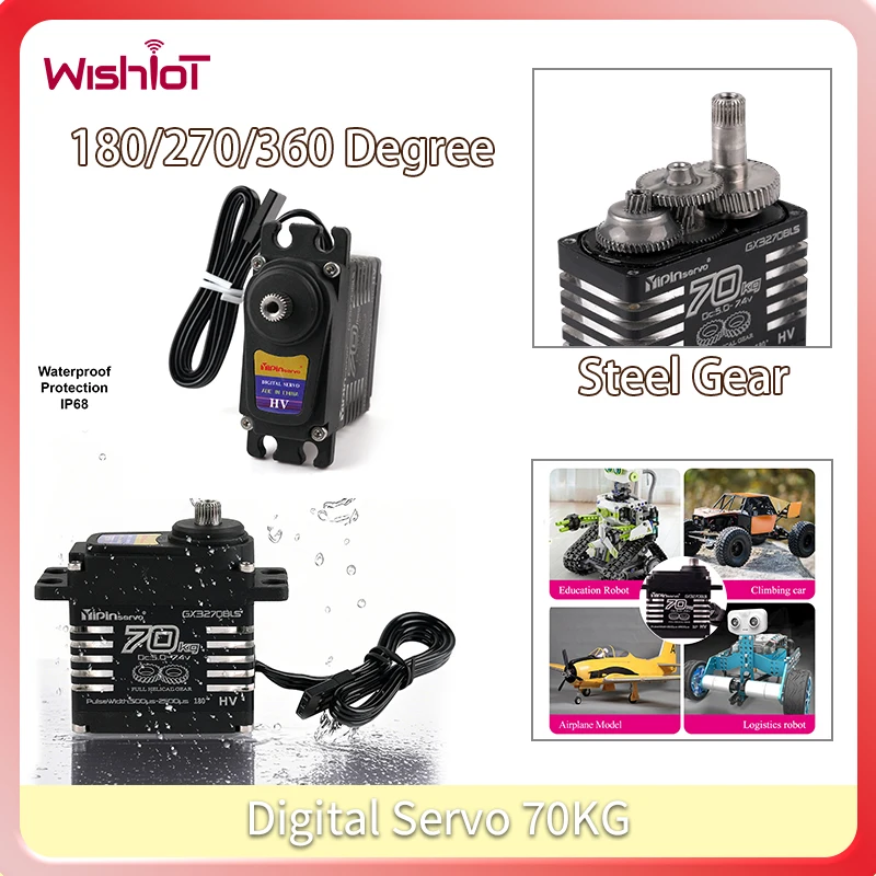 

70 кг цифровой сервопривод 180/270/360 градусов большой крутящий момент бесщеточный стальной мотор-редуктор водонепроницаемый IP68 для радиоуправляемого автомобиля робот DIY сборка игрушки