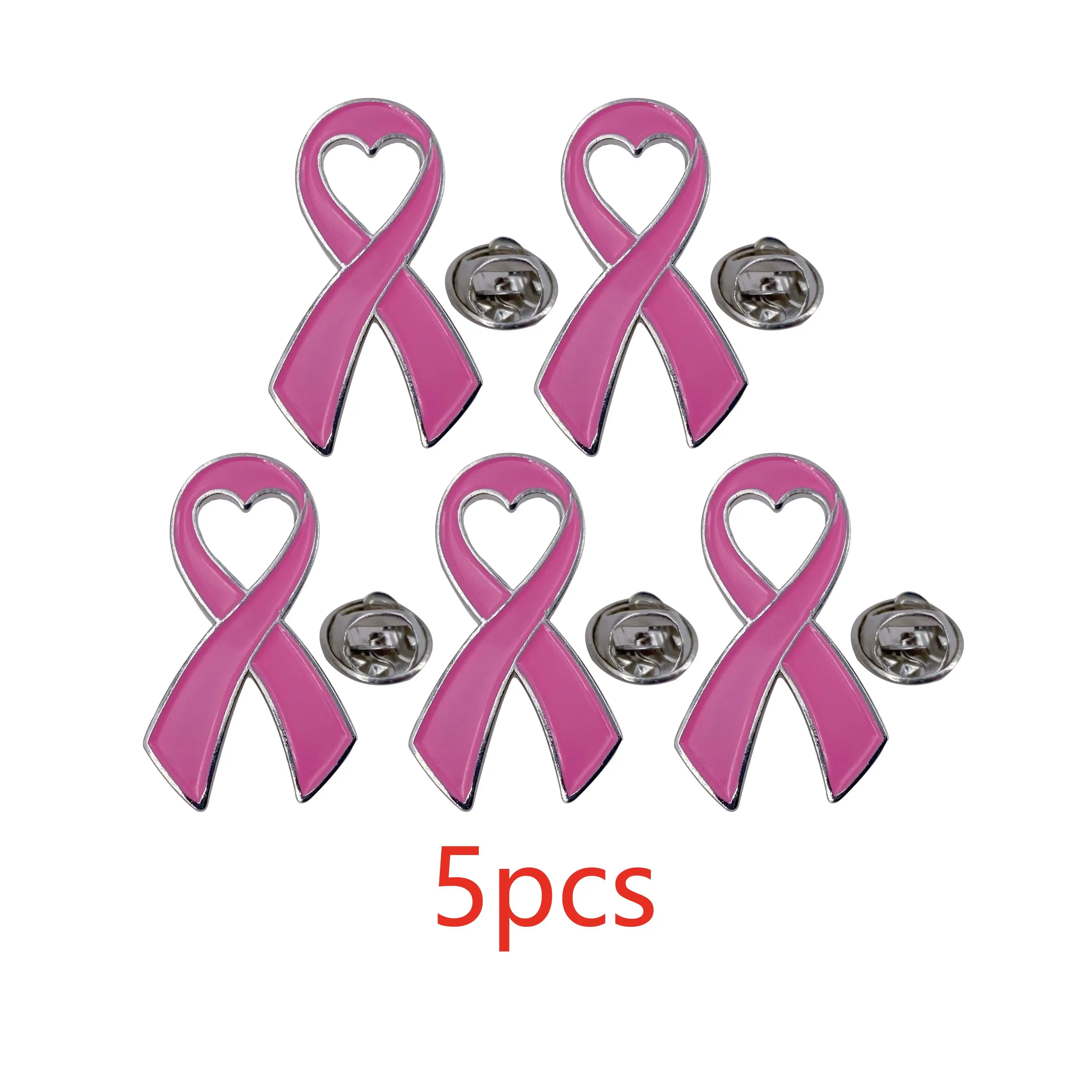 5/10/50/100pcs  Breast Cancer Awareness Pins For Women, big Pink Ribbon Pins Brooch heart inside