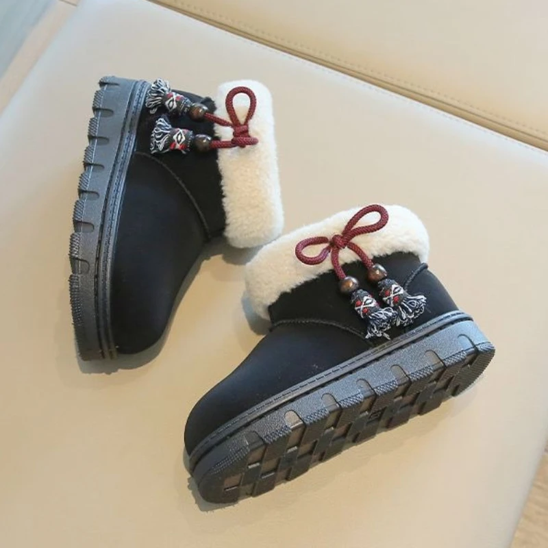 Sepatu Bot Salju Anak Gaya Etnik Musim Dingin 2025, Nyaman Anti Selip, Sepatu Bot Pendek Berumbai untuk Anak Perempuan, Retro Serbaguna, Sepatu Katun Anak