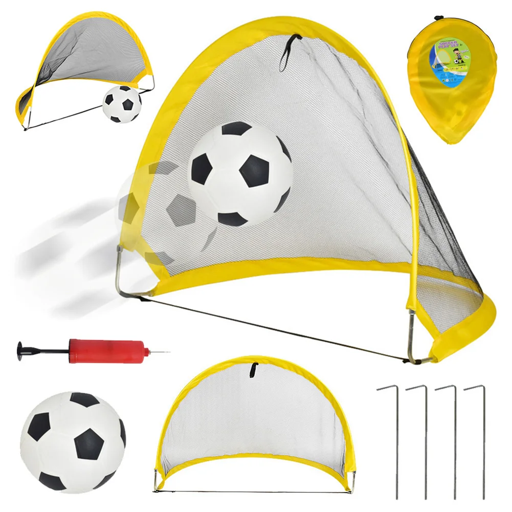 Rede de futebol dobrável com bomba inflável, gol de futebol dobrável, kits de rede de treinamento dobrável para crianças, ambientes internos e externos