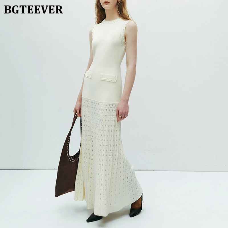 BGTEEVER Sommer Elegantes ärmelloses Damen-Höhlenkleid, stilvolles Paket, Hüftstrickkleid für Damen