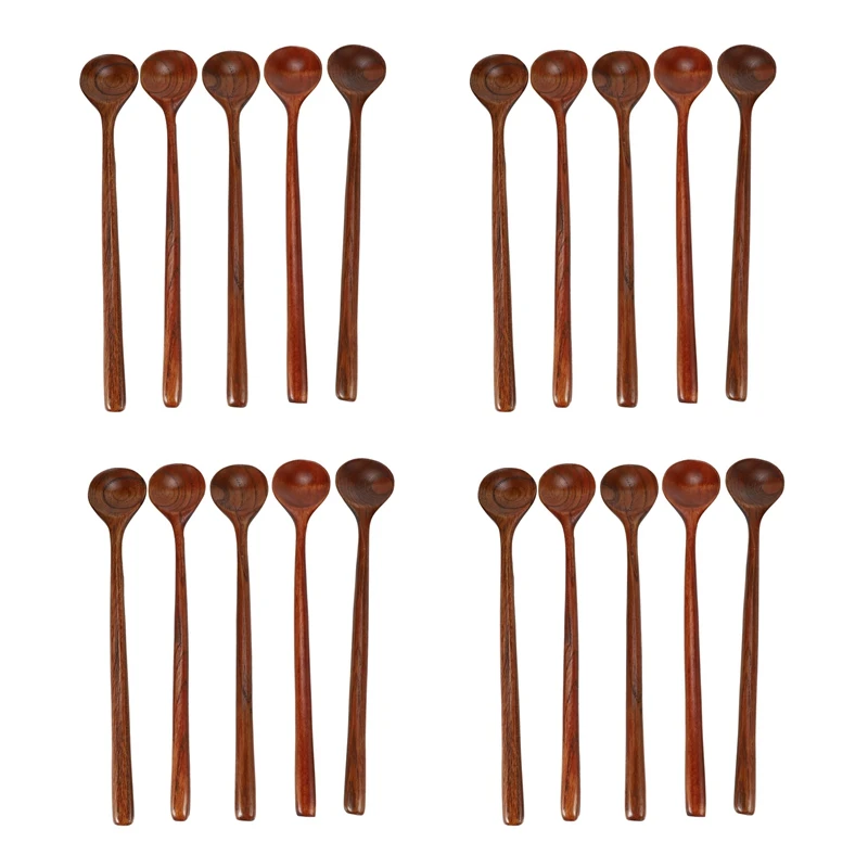 

Long Spoons Wooden, 20 Pieces 10.9 Inches 100% Natural Wood Long Handle Round Spoons For Soup (Korean Style Soup Spoon)