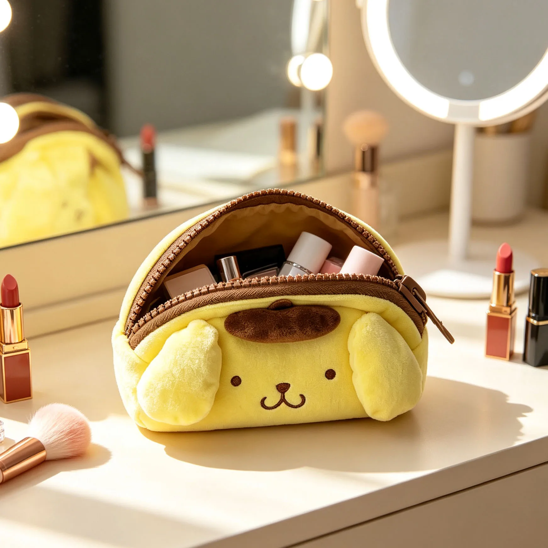 Kawaii Plush Large Capacity Cartoon Dog Plush Stationery Bag Portable Cosmetics Makeup Bag School Travel Storage Bag