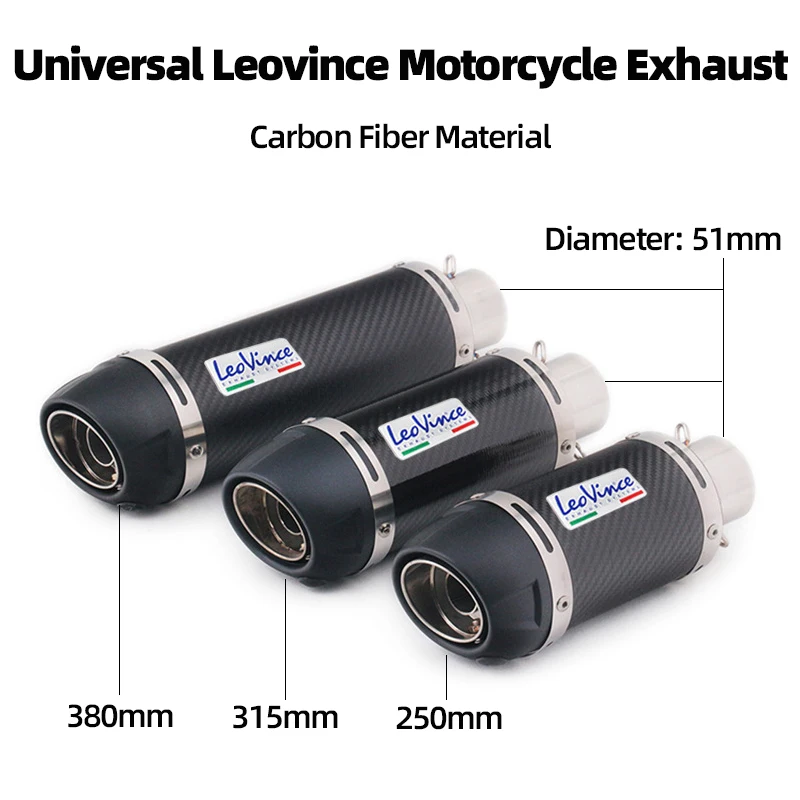 51MM Universal Carbon Fiber Leovince Motorcycle Exhaust Muffler Pipe With DB Killer For Ninja250 Z400 Z900 R3 R6 MT07 CBR300 Etc