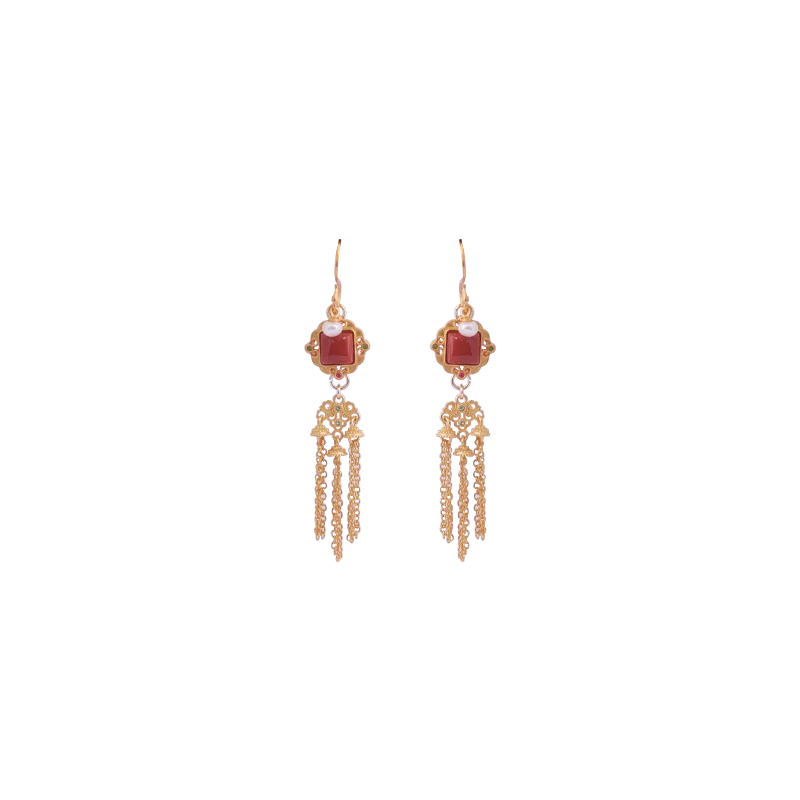 

Retro earrings women's new Chinese style antique Nanhong temperament natural pearl fringed earrings