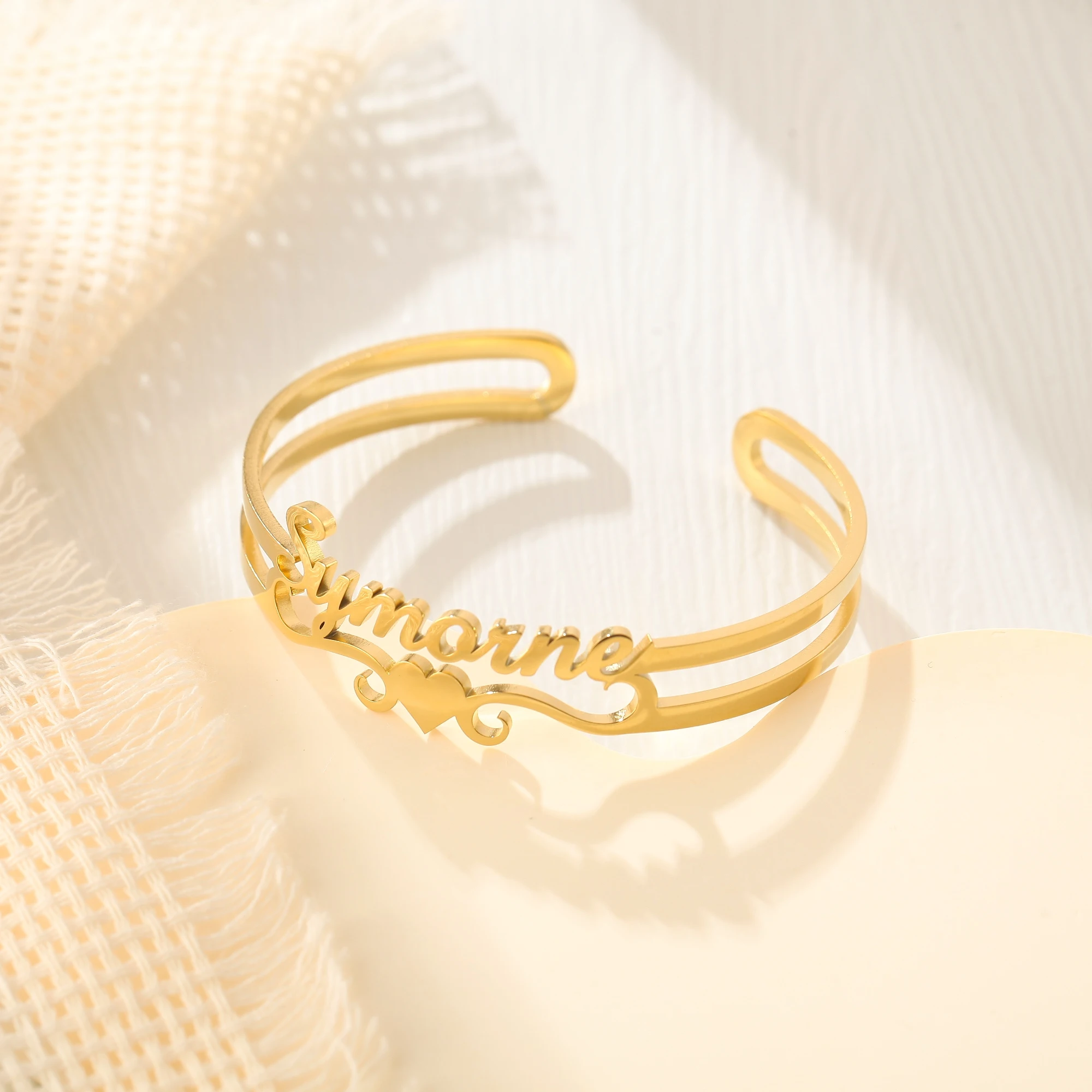 Gold Heart Customized Name Bangle For Girlfriend Personalized Nameplate Bangle Jewelry Birthday Wedding Gift