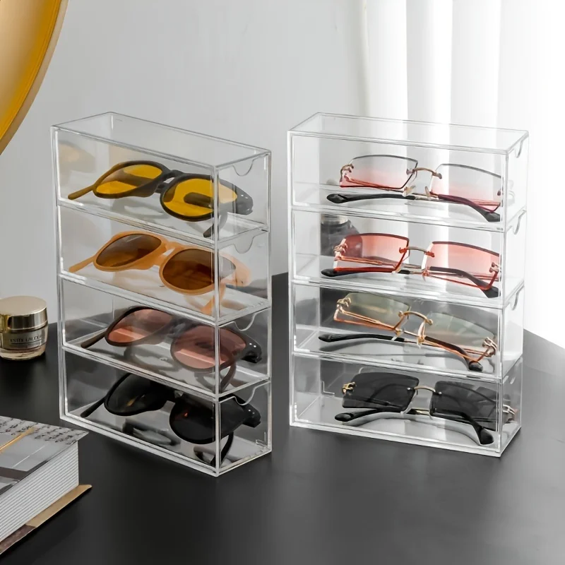 4 Layers Glasses Storage Box Acrylic Organizer Cosmetics Makeup Organizer Storage Drawers Pen Case Stackable Display Holder