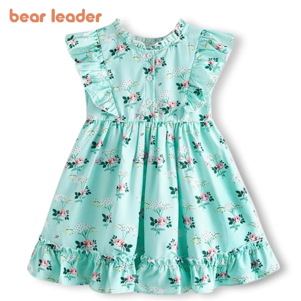 Bear Leader Girls Princess Dresses New Fashion Baby Girl Summer Sleeveless Costumes Kids Ruffles Sweet Clothes Fancy Suits 3-7Y