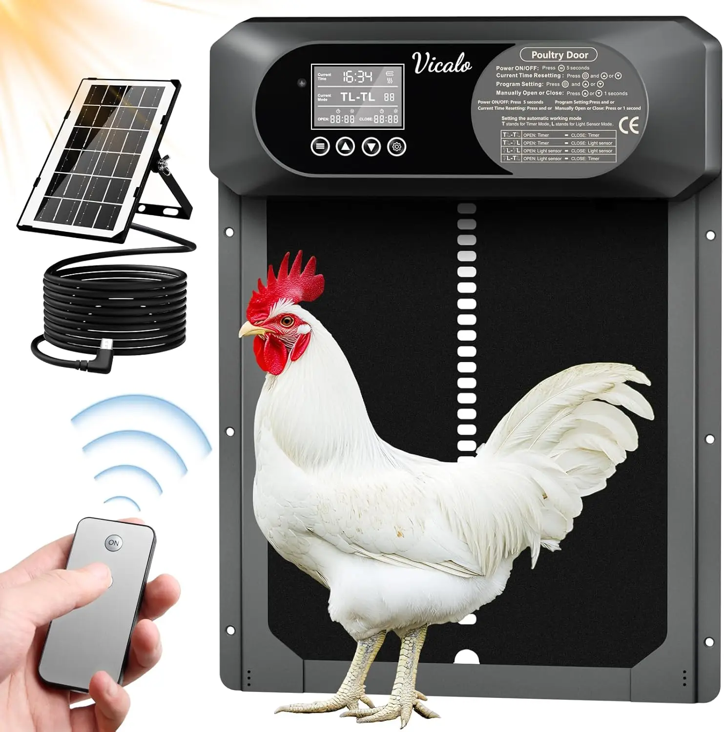 

Solar powered automatic chicken coop door, intelligent sensing automatic anti pinch chicken coop door, and electric poultry door