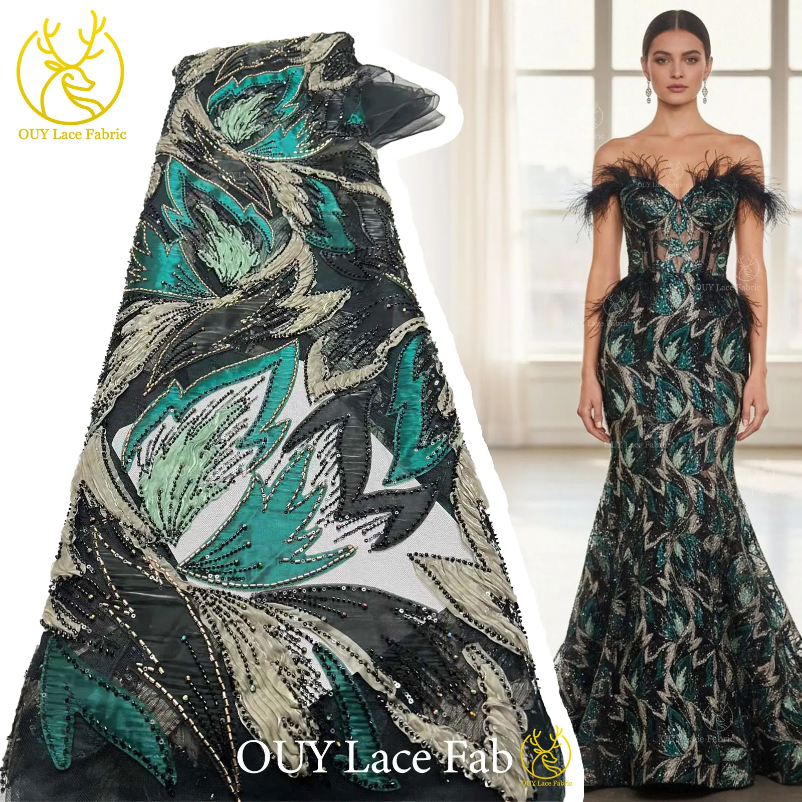 

Африканское кружевное полотно с бисером, 5 ярдов, нигерийское французское кружево из тюля с пайетками для пошива женских вечерних платьев, 5 ярдов