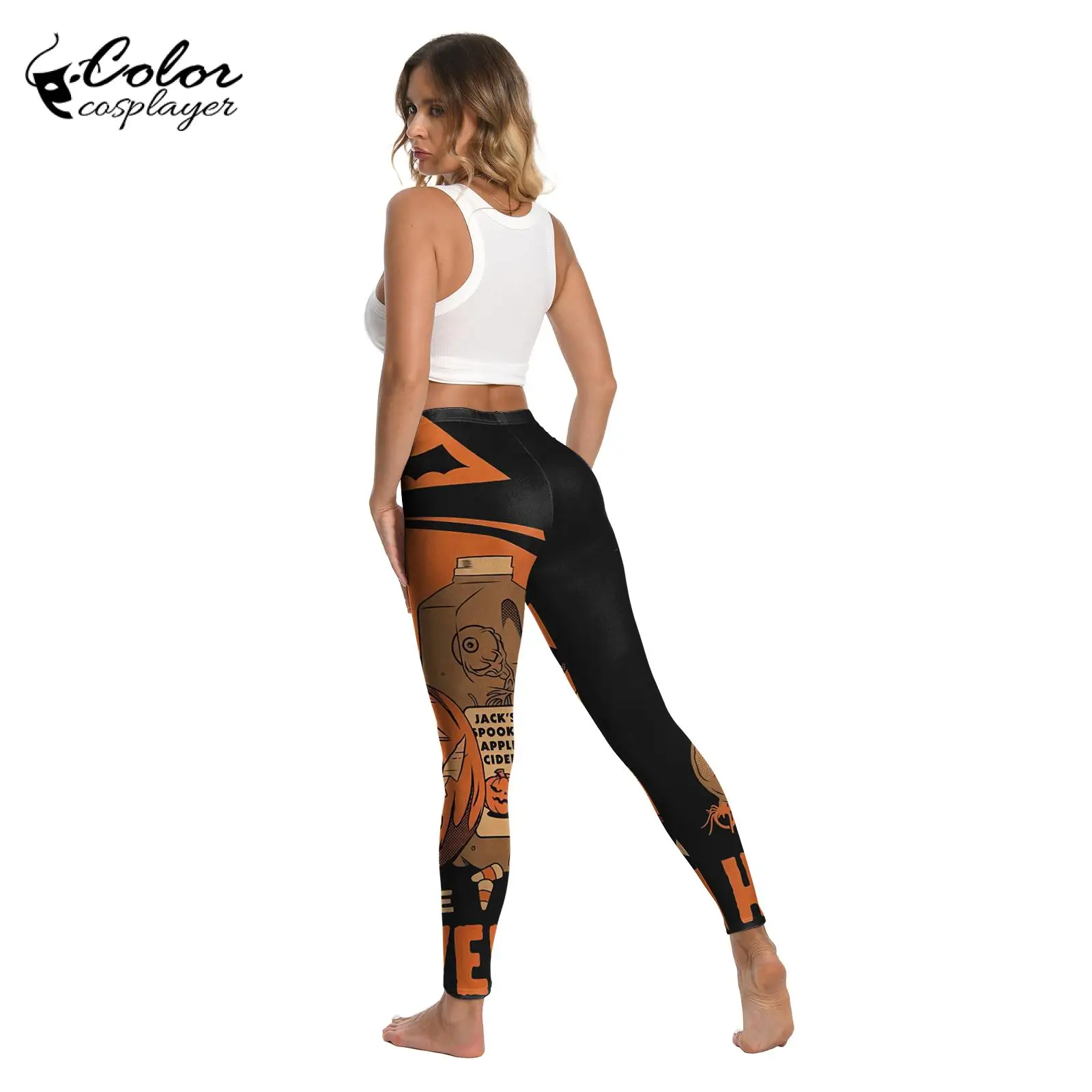 Leggings Cosplayer di colore per le donne pantaloni da festa con motivo a zucca per le vacanze Costume Cosplay di carnevale Leggings elastici per lo Yoga