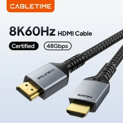 CABLETIME 8K HDMI Cable HDMI-Compatible 2.1 8K/60Hz 4K/120Hz for PS5 Xiaomi TV Box Ultra High Speed Certified 48Gbps 
