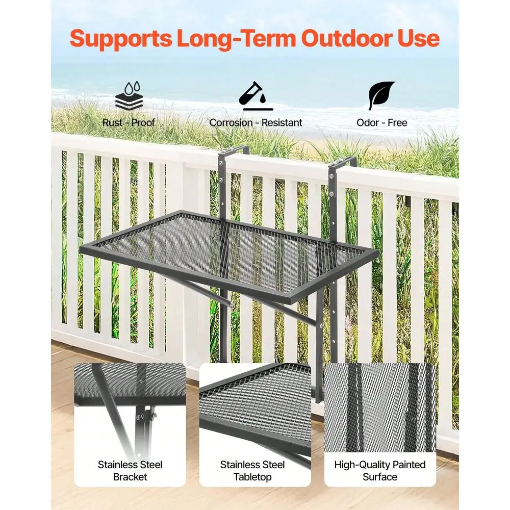 

Hanging Table 15 X 39 Inches 19 X 24 Inches 25 X 24 Inches Plastic Wood Metal Folding Balcony Railing Table Outdoor Balcony