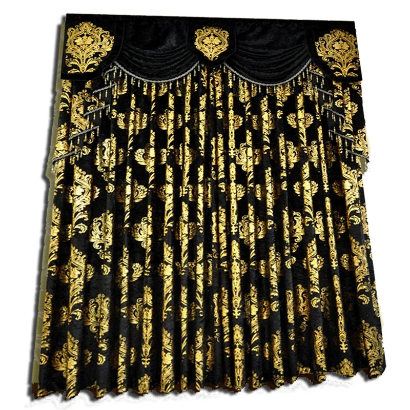 Christmas Black Curtain Embroidery Noel Golden Flowers Velvet Bear Eyelet Curtains Bedroom Curtain Christmas Rod Black Curtains