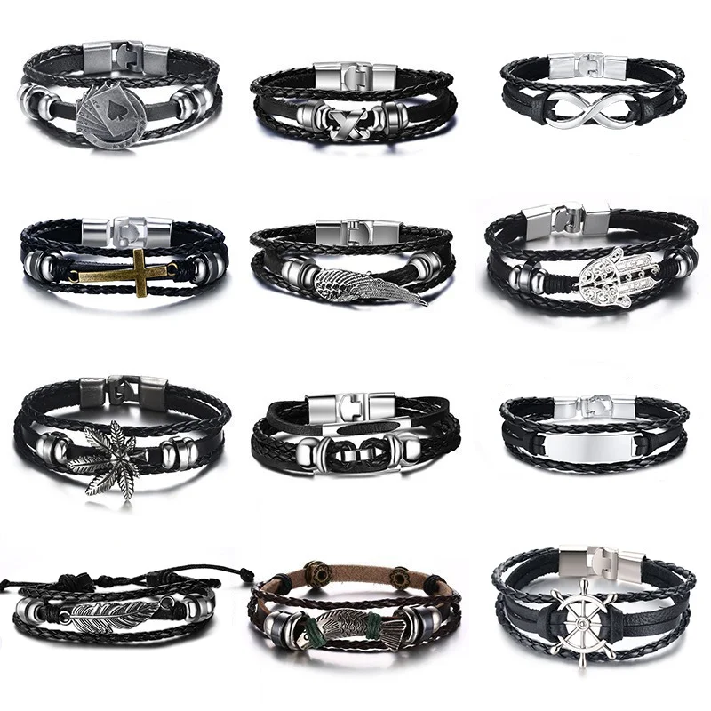 Vnox Vintage Scorpion Charm Bracelets for Men Layered Leather Bangle Gents Male Casual Jewelry