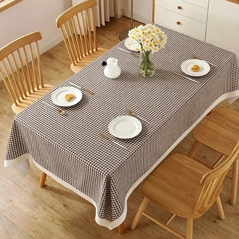 American country style beige checkered tablecloth for rectangular coffee table and dining room tabletop decorative cover