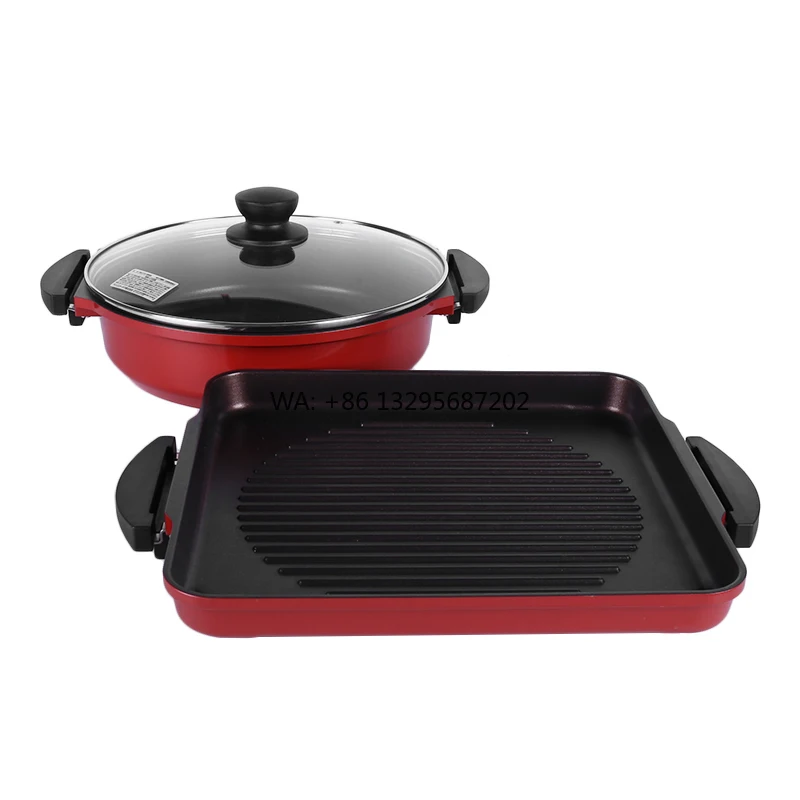 

Алюминиевый литой антипригарный набор посуды, кухонная утварь, сковорода для приготовления пищи, квадратная сковорода, горячие кастрюли, домашняя кулинария, алюминиевый сплав, красный