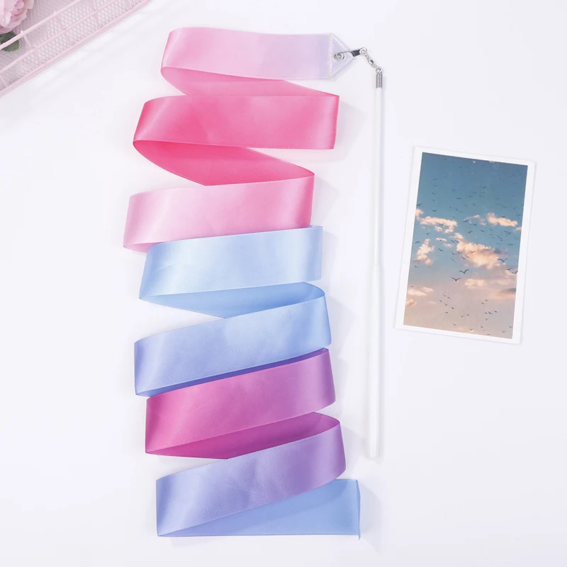 2M Dance Ribbons Rhythmic Girl Art Gymnastics Ballet Streamer Twirling Rod Rainbow Stick Sports Training Ribbon Dancer Wands