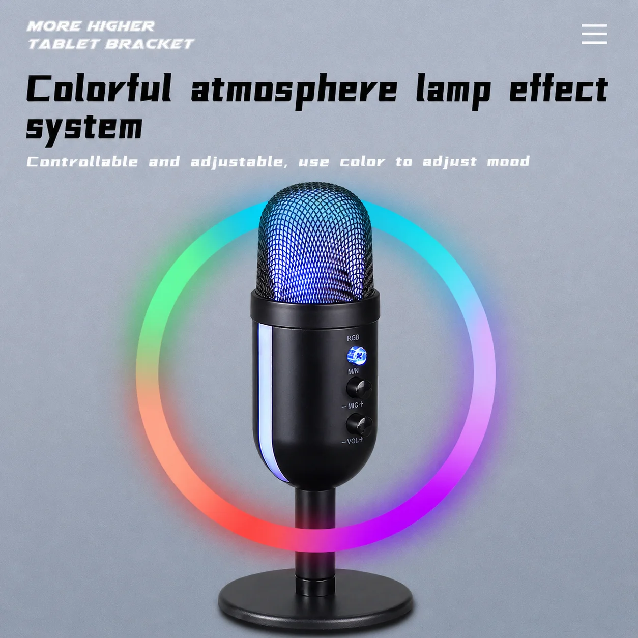 Para Streaming, Gravação de Karaokê, Aulas Online e Uso em PCs e Telefones, Utilize o Microfone Condensador USB Gamer FUHAM MU2000 RGB com Cancelamento de Ruído.