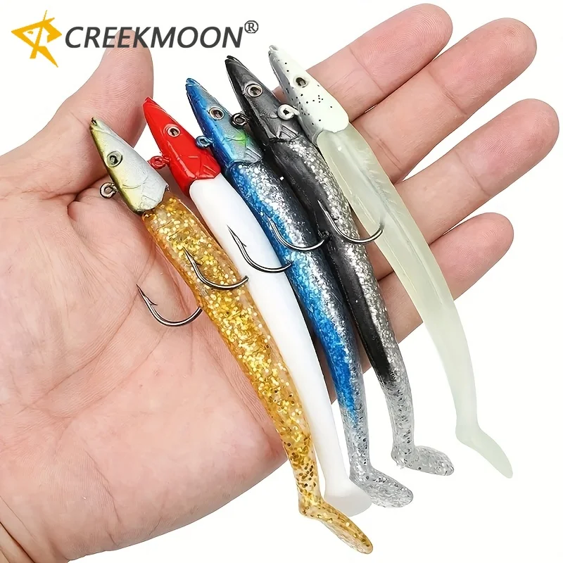 5 pçs 11cm 10g pesos afundando lento gabarito cabeça swimbait para pesca de água salgada flutuador bacalhau robalo paddle cauda isca macia enfrentar