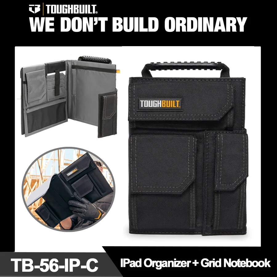 

TOUGHBUILT IPad Organizer+Grid Notebook with 3 External Pockets Wear-resistant and Waterproof Work Bag TB-56-IP-C