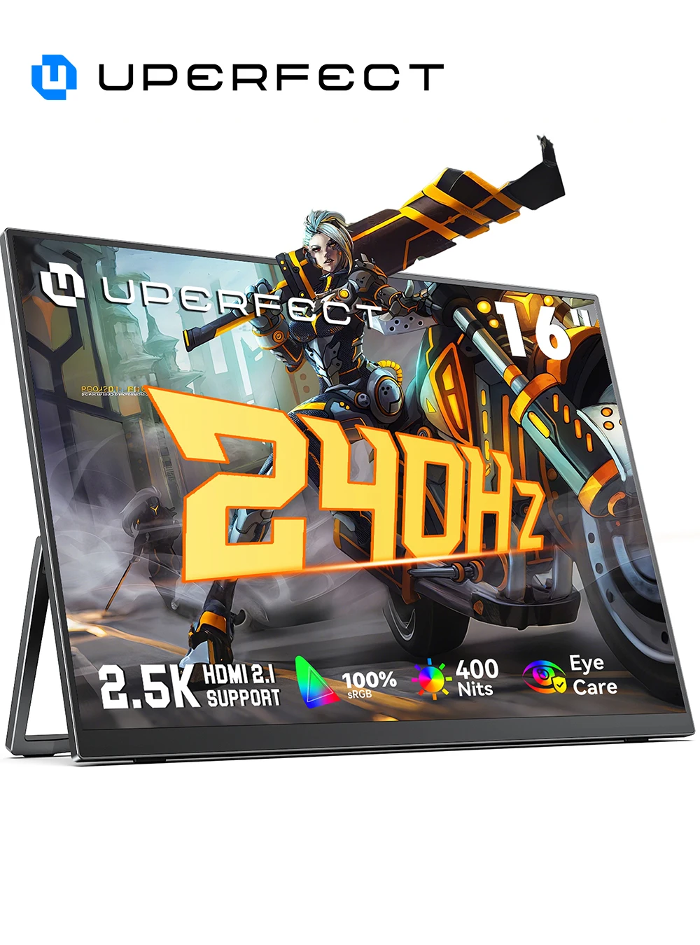 UPERFECT 16" 2K 240Hz Tragbarer Monitor 100% DCI-P3 16:10 HDR 1MS FreeSync IPS Eye Care Externes Gaming-Display für PC XBox PS5 Switch