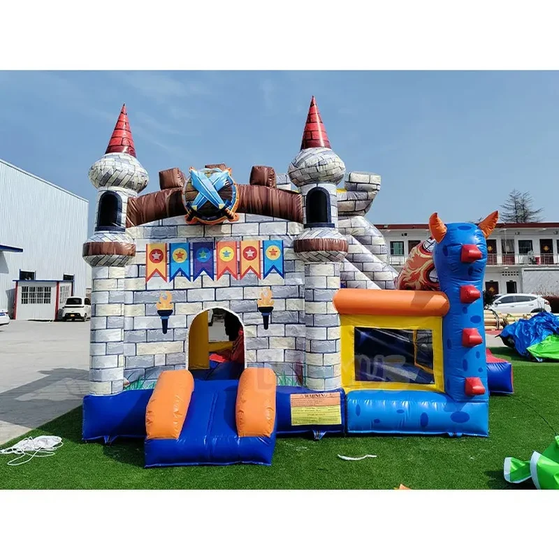 Commercial Inflatable Bouncer House Backyard Printed Jumping Castle With Slide Knight Combo Inflatable Castle for Kids