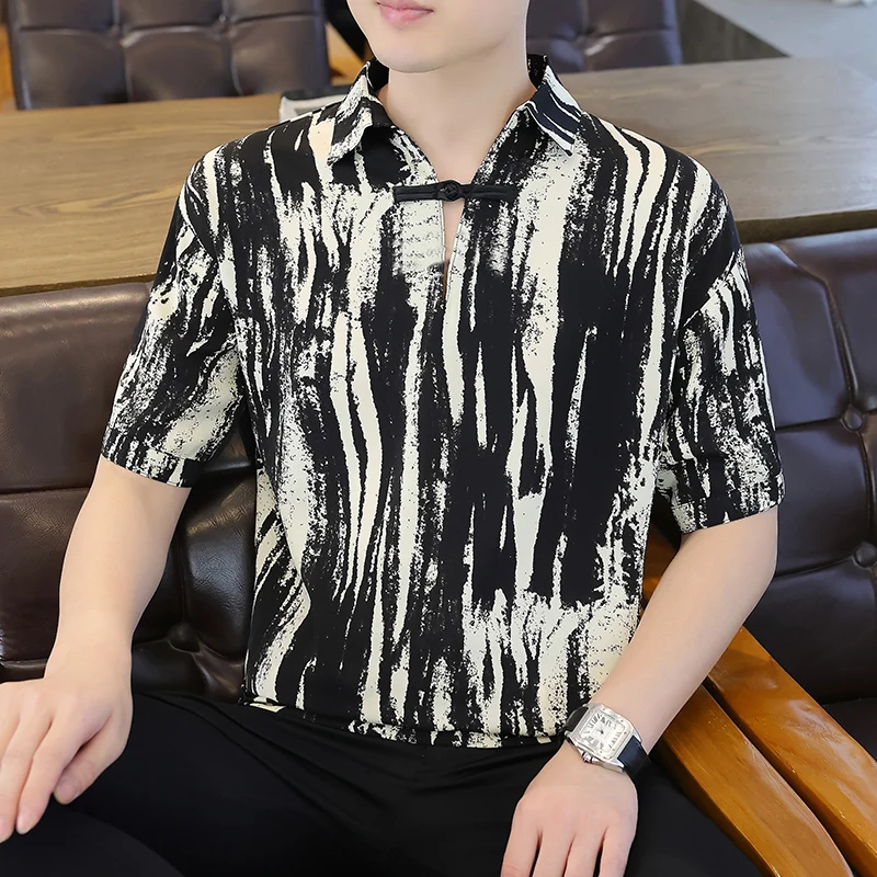 

Men's Summer ort Sve Ice Silk Cool Feeling irt Loose Thin Seven Sve Casual Top Faionable Urban Polyester Fabric