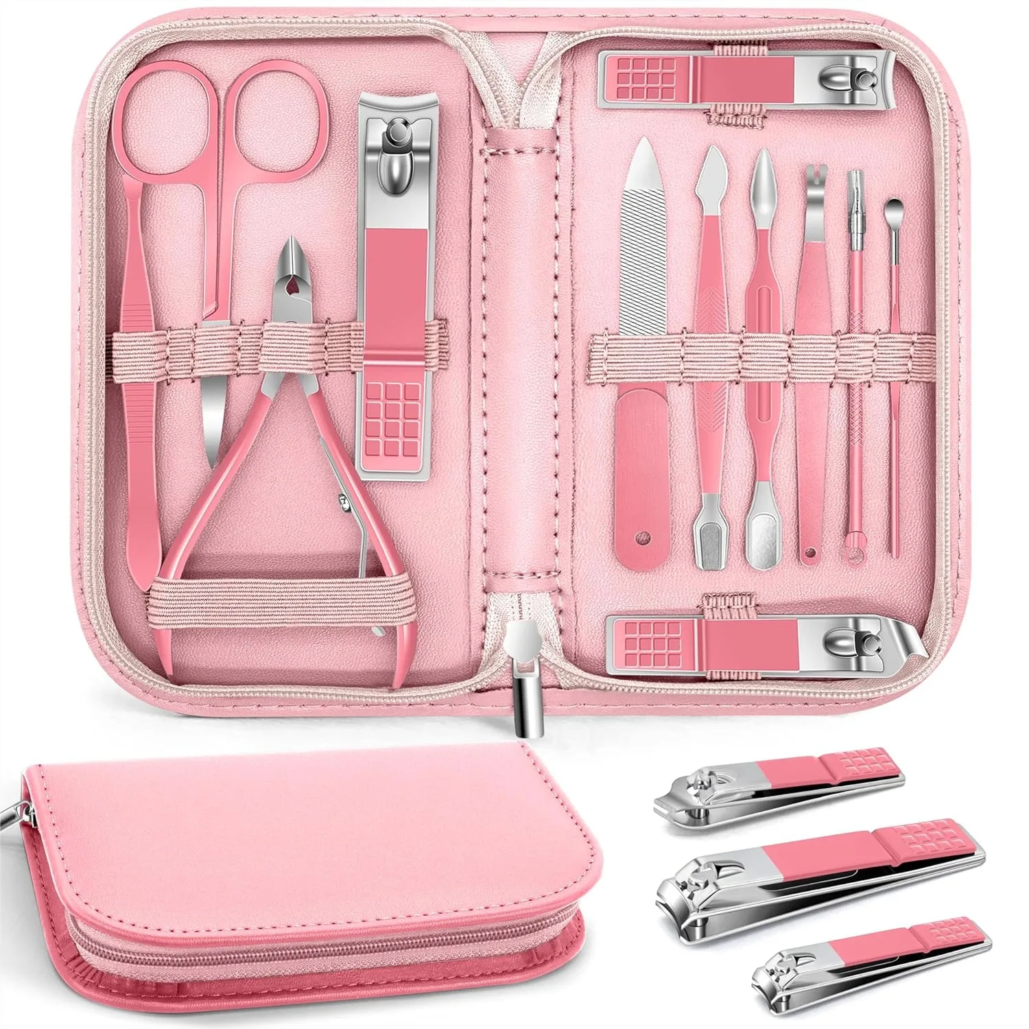 

12 Pcs Manicure Pedicure Set with Leather Case for Women Men, Nail Care Kit for Home Salon Travel Grooming