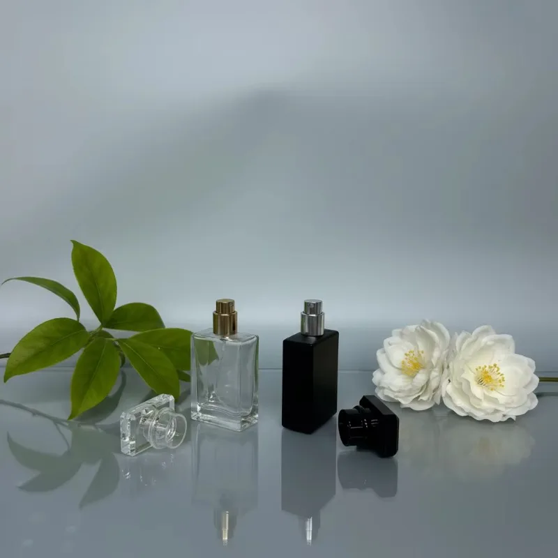 5PCS Luxury Empty Glass Parfum Container 30ml 50ml Flat Square Refillable Portable Spray Bottle