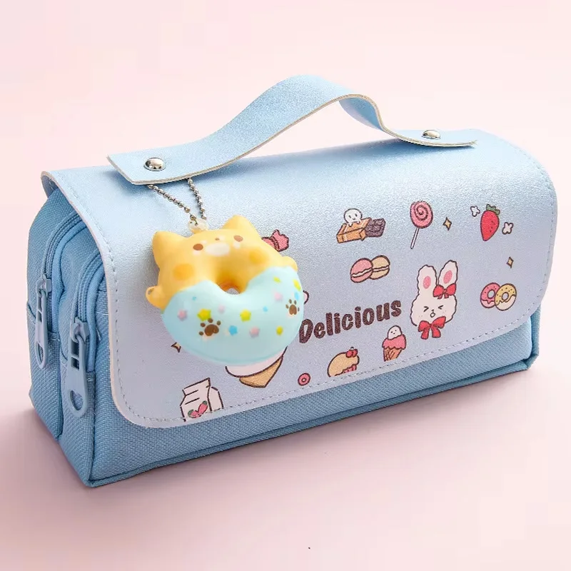 Trousse à crayons de décompression chat Kawaii, 1 pièce, sac à stylos Double couche de grande capacité pour étudiants, boîte de papeterie Portable pour filles