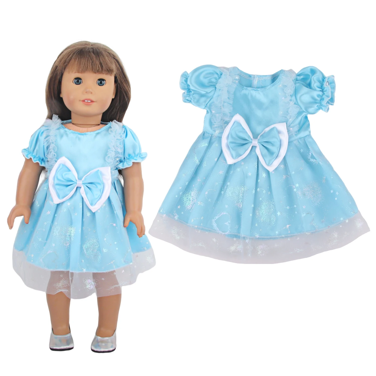 Vestido de muñeca de princesa linda, ropa para muñecas americanas de 18 pulgadas, falda con lazo para bebé recién nacido y OG de 43cm, regalo para