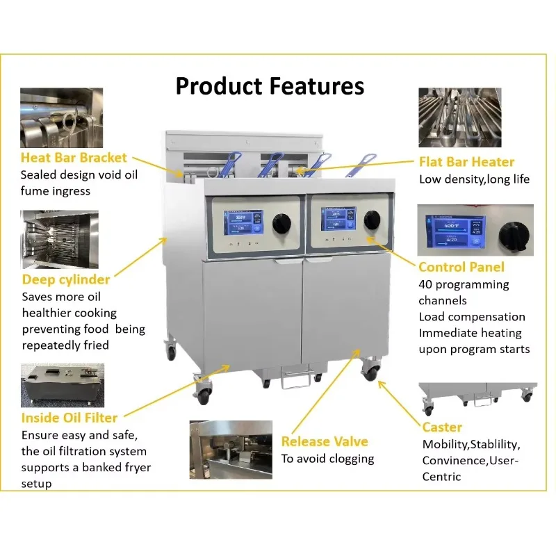 Touch Screen Commercial Electric Fryer With Oil Filter Cart Open Fryer Instant Heating Deep Fryer for French Fries Customized