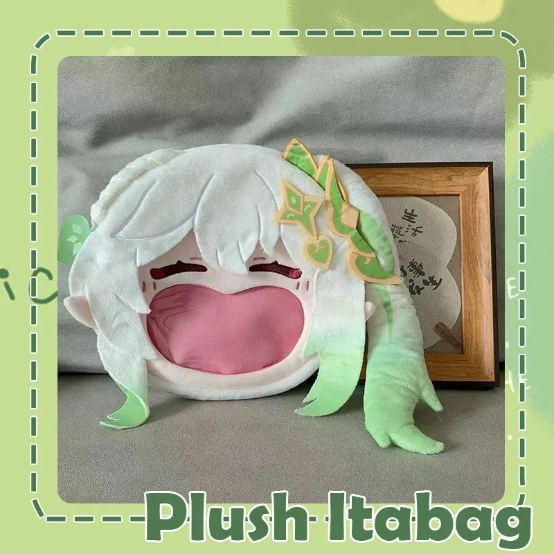 Torba Pluszowa Genshin Impact Nahida Cosplay Duża Torba z Uśmiechniętą Twarzą i Przezroczystym Woreczkiem Itabag Plecak Torba na Ramię Zielono-Biała