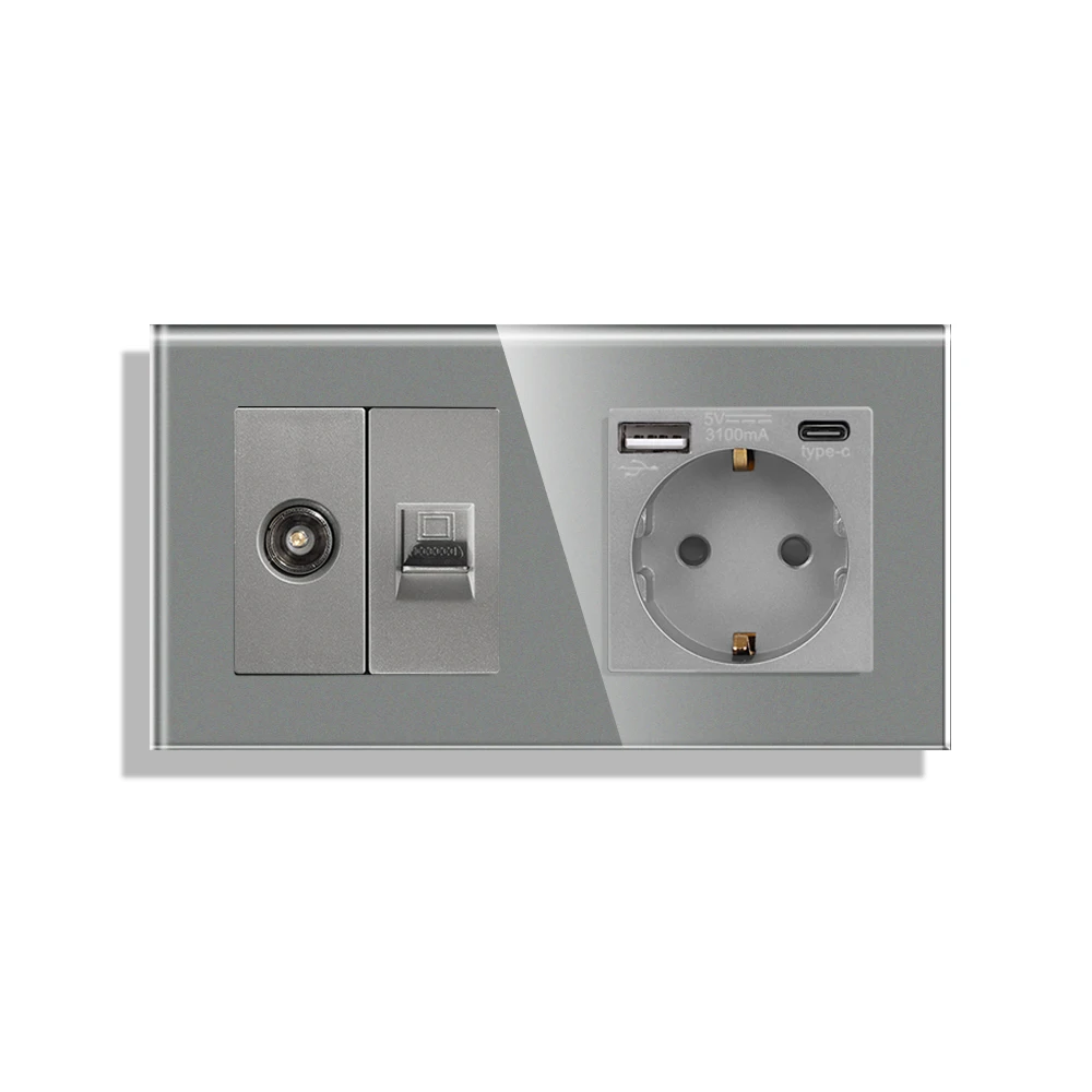Bingoelec Grau Licht Schalter und Steckdose mit Kristall Glas Panel Home Verbesserung lichtschalter 3