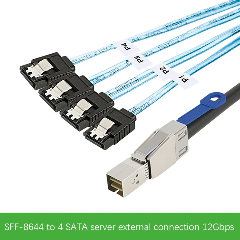 A56XQ Mini SAS HD SFF-8644 ถึง 4 x SATA 7Pin Hard Disk Cable 12Gbps Server ฮาร์ดดิสก์ภายนอกสายความเร็วสูง 3.33TF/1M