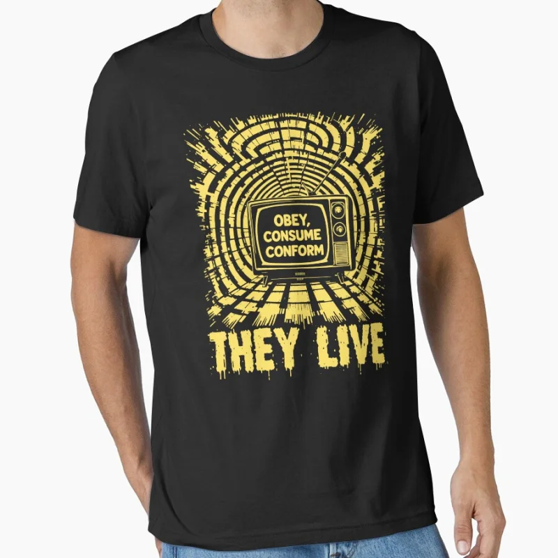 

obey , consume , conform 80s vintage horror sci fi They Live John carpenter t shirt for men large size Adult tops S-6XL