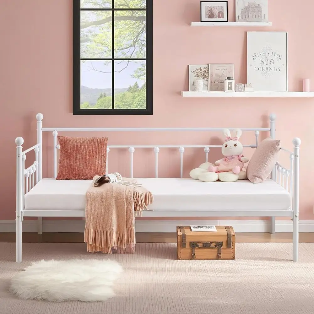 VECELO Daybed e, Twin Size Metal Platorm Bed with board,Heavy Duty Steel Slats Support or Living Room Bedroom Gt Room, Easy Asse