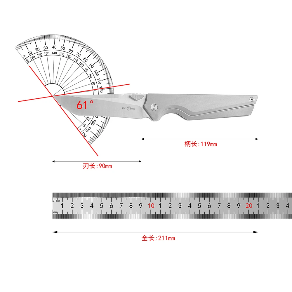 TWO SUN TS368 Folding Knife D2 Blade Titanium Alloy Handle kitchen Camping Outdoor Survival EDC Tools