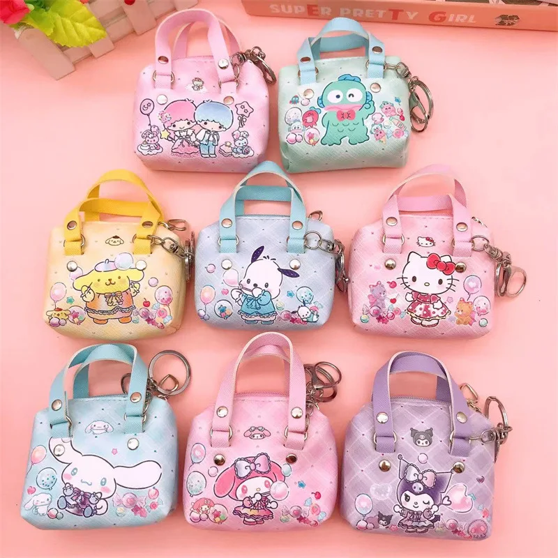 Kawaii Anime Sanrio Cinnamoroll Kuromi Portable Mini Coin Purse Cute Cartoon Hello Kitty Pochacco Keychain Headphone Bag