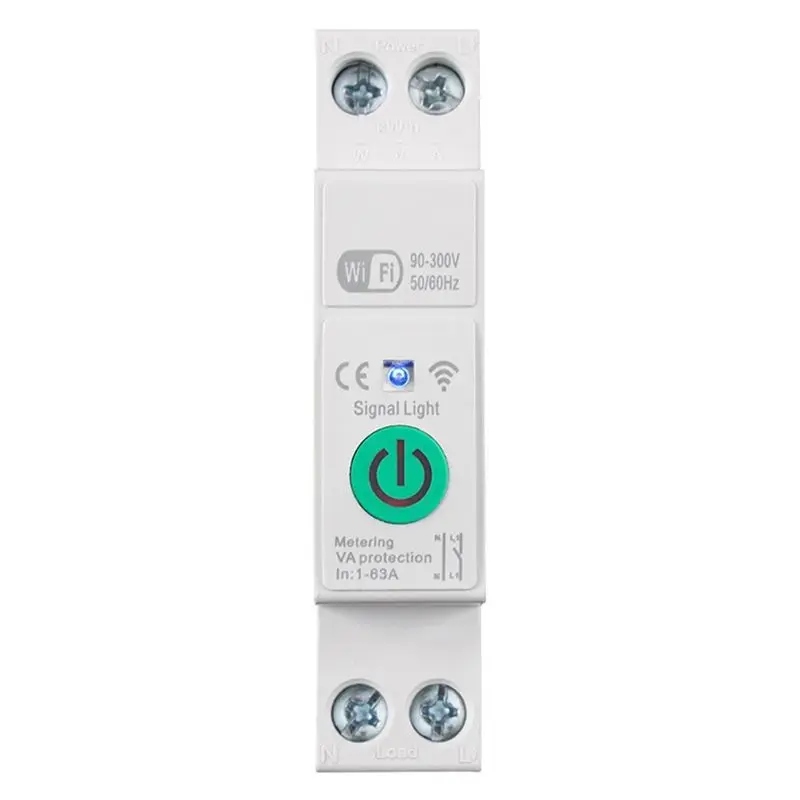 

A29F-Tuya Wifi Smart Circuit Breaker 1P+N 63A Din Rail Switch With Electricity Statistics Remote Voice Control For Alexa Home