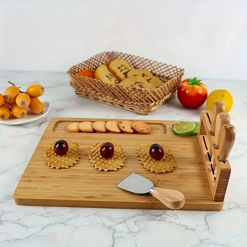 Bambus Käse brett Set mit Käse messer tragbare Outdoor-Teller Hotel Restaurant Dekoration Zubehör Party Tablett Sets
