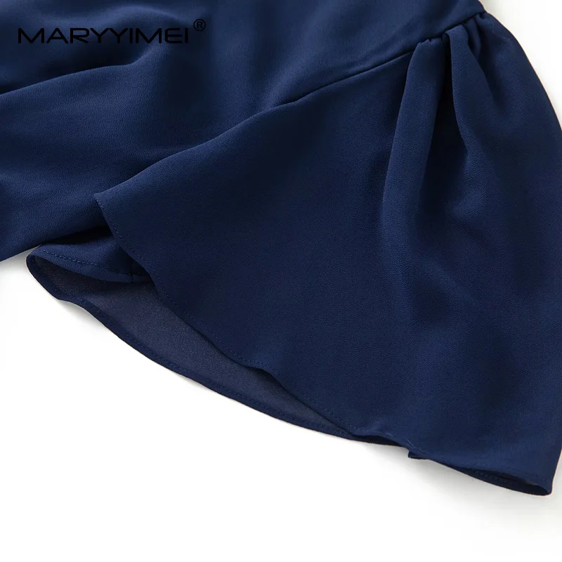 MARYYIMEI ファッションデザイン レディース イブニングドレス Vネック フレアスリーブ ソリッドスパンコール Aライン ボールガウン ドレス ベルト付き