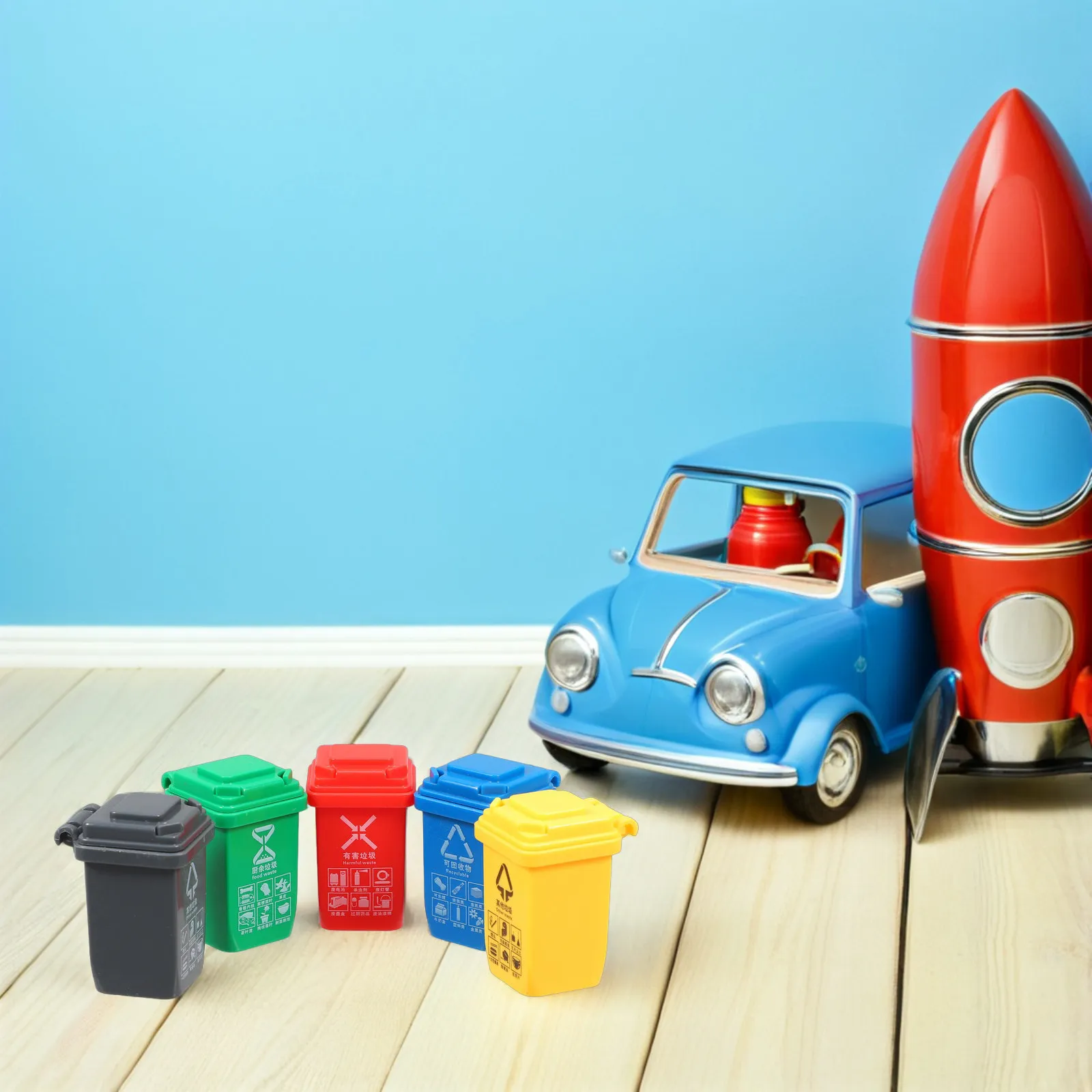 5Pcs Miniature Children's Garbage Sorting Bins Plastic Waste Buckets Educational Scene Accessories Desktop Trash Cans Home